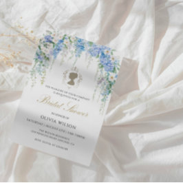 Elegantes Blue Hydrangea & White Rose Brautparty Einladung