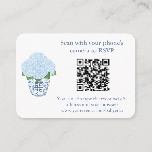Elegantes Blue Hydrangeas QR Code Brautparty UAWG Begleitkarte (Vorderseite)