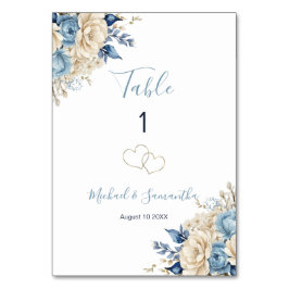 Elegantes Blue-Ivory-Rose-Hochzeitssymbol Tischnummer