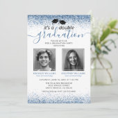 Elegantes Blue Joint Abschluss Foto Einladung (Stehend Vorderseite)