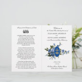 Elegantes Blue Katholic Latin Mass Wedding Program (Stehend Vorderseite)