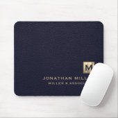 Elegantes Blue Leather Luxury Gold Initial Logo Mousepad (Mit Mouse)