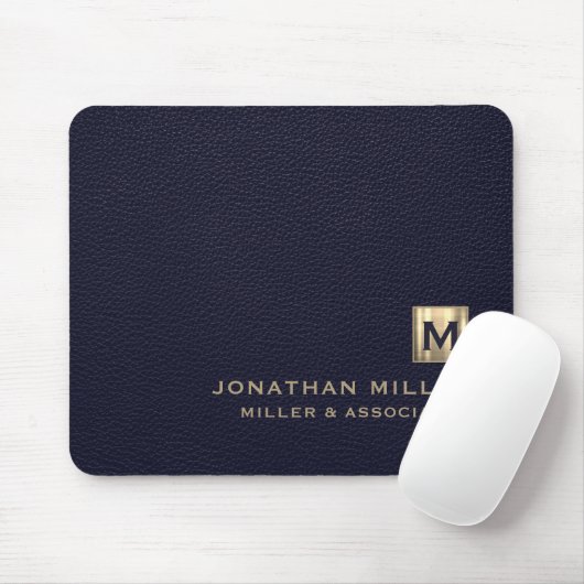 Elegantes Blue Leather Luxury Gold Initial Logo Mousepad (Mit Mouse)