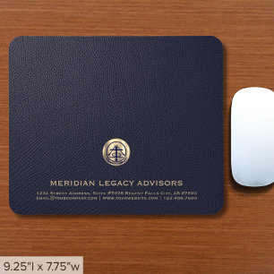 Elegantes Blue Leather Luxury Gold Logo Mousepad