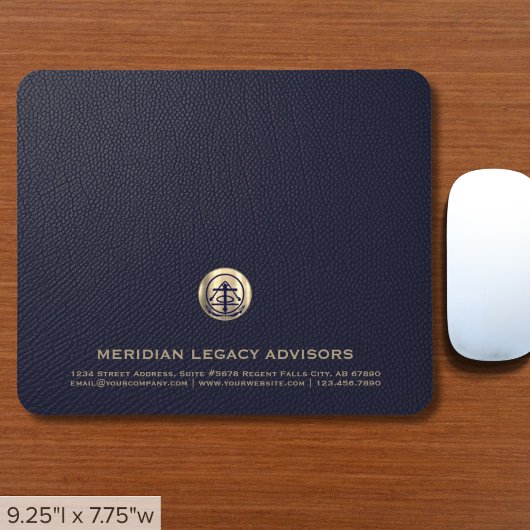 Elegantes Blue Leather Luxury Gold Logo Mousepad