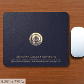 Elegantes Blue Leather Print Luxury Gold Logo Mousepad