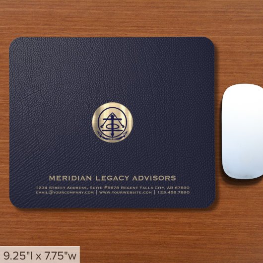Elegantes Blue Leather Print Luxury Gold Logo Mousepad