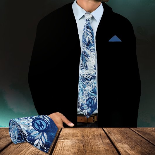 Elegantes Blue Light Reflection Monogramm Krawatte