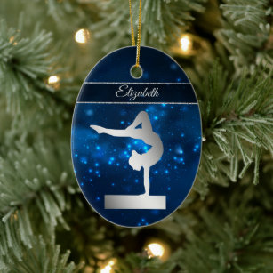 Elegantes Blue Lights Silver Balance Beam Gymnast Keramik Ornament