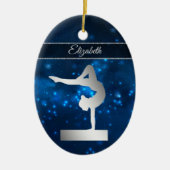 Elegantes Blue Lights Silver Balance Beam Gymnast Keramik Ornament (Vorne)