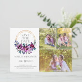 Elegantes Blue Lila Floral Save the Date Foto (Stehend Vorderseite)