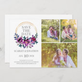 Elegantes Blue Lila Floral Save the Date Foto (Vorne/Hinten)