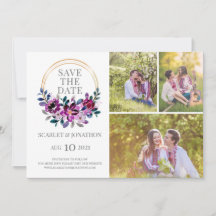Elegantes Blue Lila Floral Save the Date Foto