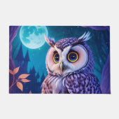 Elegantes Blue Lila Magical Owl Comic Kunst Fußmatte (Vorderseite)