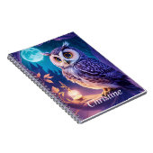 Elegantes Blue Lila Magical Owl Comic Kunst Notizblock (Rechte Seite)