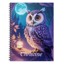 Elegantes Blue Lila Magical Owl Comic Kunst Notizblock