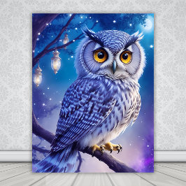 Elegantes Blue Lila Magical Owl Comic Kunst Poster