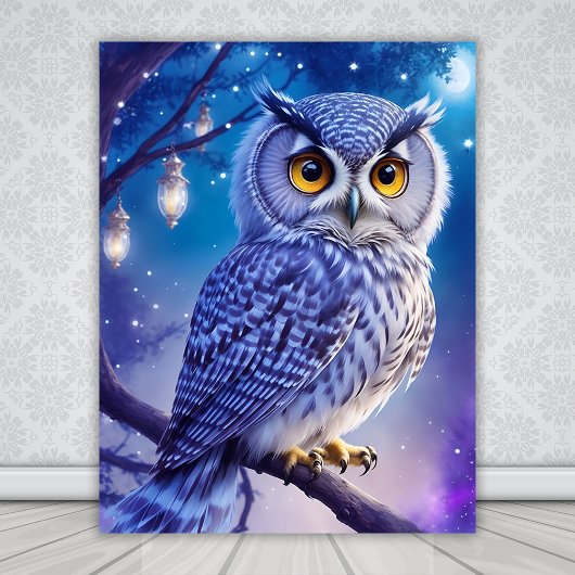 Elegantes Blue Lila Magical Owl Comic Kunst Poster