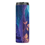 Elegantes Blue Lila Magical Owl Comic Kunst Thermosbecher (Rückseite)