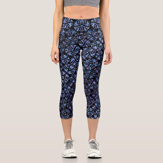 Elegantes Blue & Lila Pearl Pattern Capri Leggings (Vorderseite)