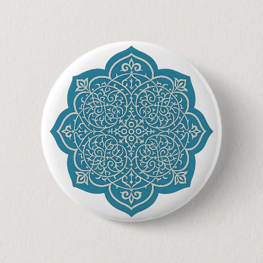 Elegantes Blue Mandala Button Button - Intricate F (Vorderseite)