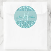 Elegantes Blue Monogram Damask Wedding Siegel Runder Aufkleber (Tasche)