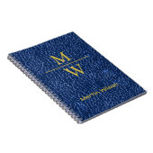 Elegantes Blue Monogram Luxe Texture Gold Lettern Notizblock (Rechte Seite)