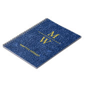 Elegantes Blue Monogram Luxe Texture Gold Lettern Notizblock (Linke Seite)