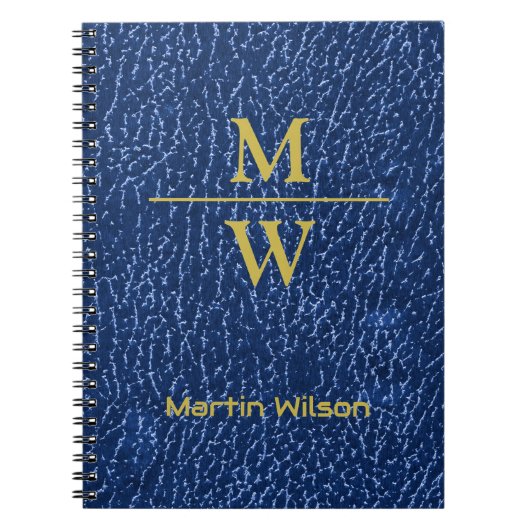 Elegantes Blue Monogram Luxe Texture Gold Lettern Notizblock (Vorderseite)