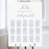 Elegantes Blue Monogram Seating Chart Sign Poster