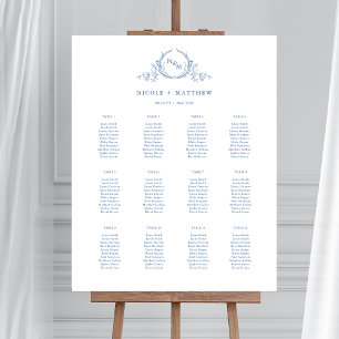 Elegantes Blue Monogram Seating Chart Sign Poster