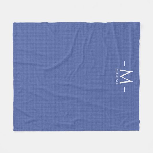 Elegantes Blue Monogram Template Custom Medium Fleecedecke (Vorderseite (Horizontal))