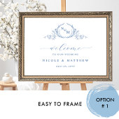 Elegantes Blue Monogram Wedding Welcome Sign Poster