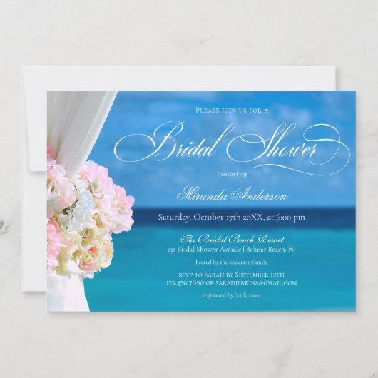 Elegantes Blue Ocean Beach Brautparty Einladung (Vorderseite)