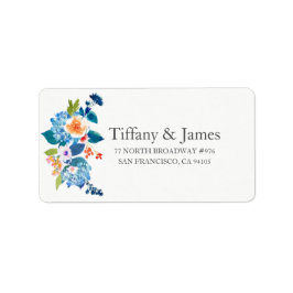 Elegantes Blue & Peach Floral Wedding Address Labe Adressaufkleber