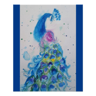 Elegantes Blue Peacock Aquarellbild Poster