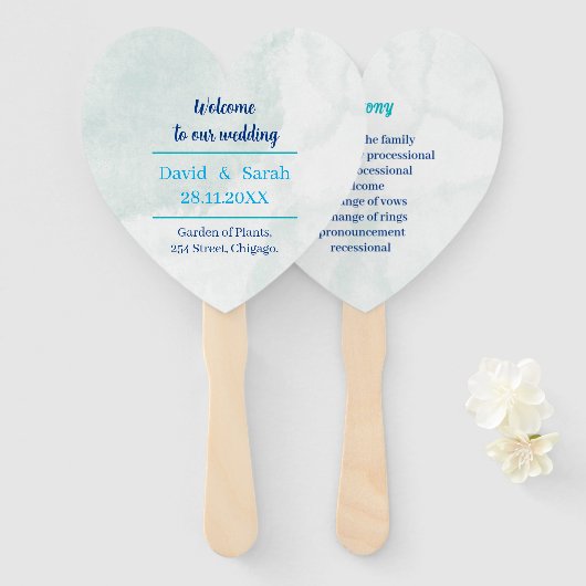 Elegantes Blue Personalisiert Wedding Programm Fächer (Vorne und Hinten)