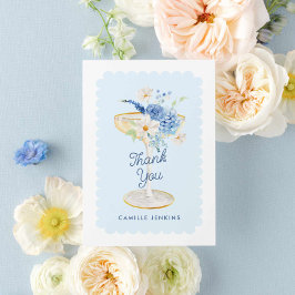 Elegantes Blue Petals und Prosecco Brautparty Dankeskarte