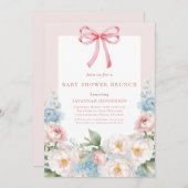 Elegantes Blue Pink Blumenstrauß Babydusche Brunch Einladung (Vorne/Hinten)