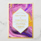 Elegantes Blue Pink Galaxy Abstrakte Kunst Hochzei Folieneinladung (Vorderseite)