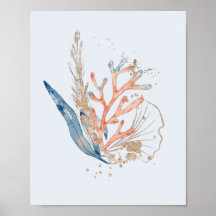 Elegantes Blue Pink & Gold Coral Themed Sea