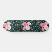 Elegantes Blue Pink Rose Floral Aquarellmalerei Skateboard (Horizontal)