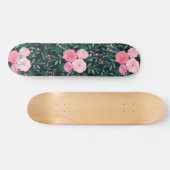 Elegantes Blue Pink Rose Floral Aquarellmalerei Skateboard (Horizontal)