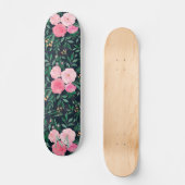 Elegantes Blue Pink Rose Floral Aquarellmalerei Skateboard (Vorderseite)