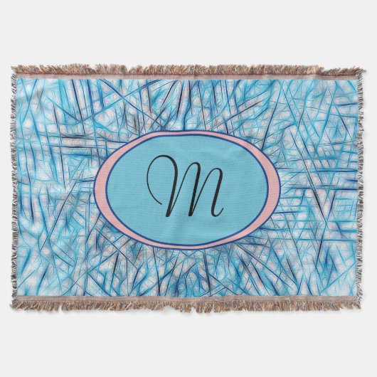 Elegantes Blue Pink Watercolor Monogramm Decke (Vorderseite)