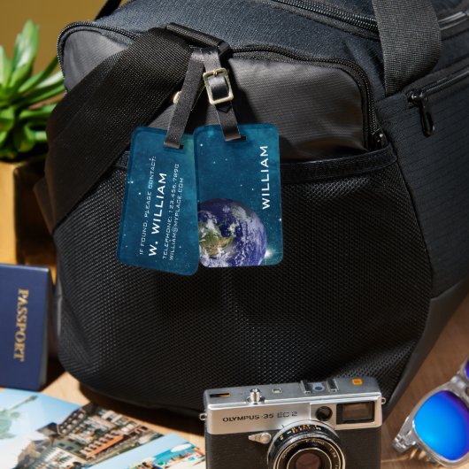 Elegantes Blue Planet Earth Space Solar System Gepäckanhänger (Vorderseite & Rückseite)