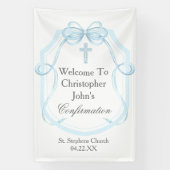 Elegantes Blue Ribbon Bow Confirmation Party Banner (Vertikal)