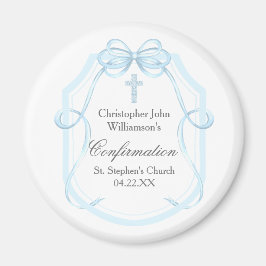 Elegantes Blue Ribbon Bow Confirmation Party Magnet