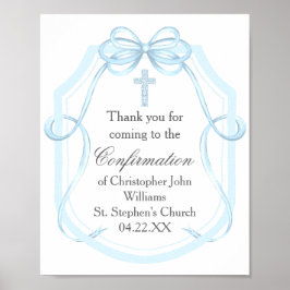 Elegantes Blue Ribbon Bow Confirmation Party Poster