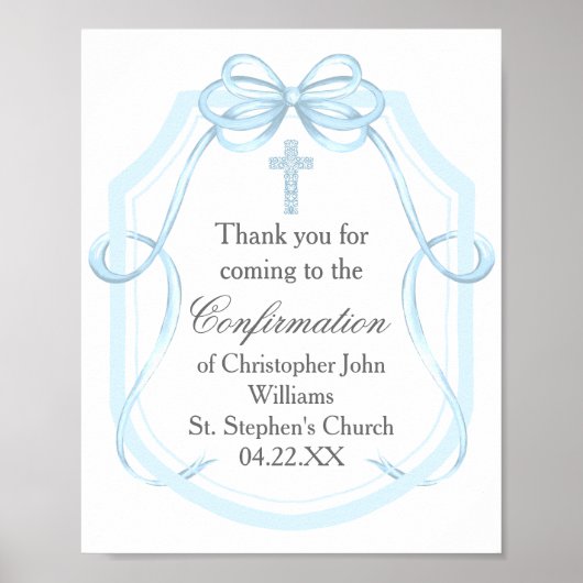 Elegantes Blue Ribbon Bow Confirmation Party Poster (Vorne)